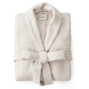 Plush White Shawl Collar Robe with Embroidered Accent